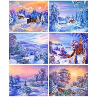 chenistory winter landscape oil painting by numbers with frame adults colorful paint wall art picture for living room home decor