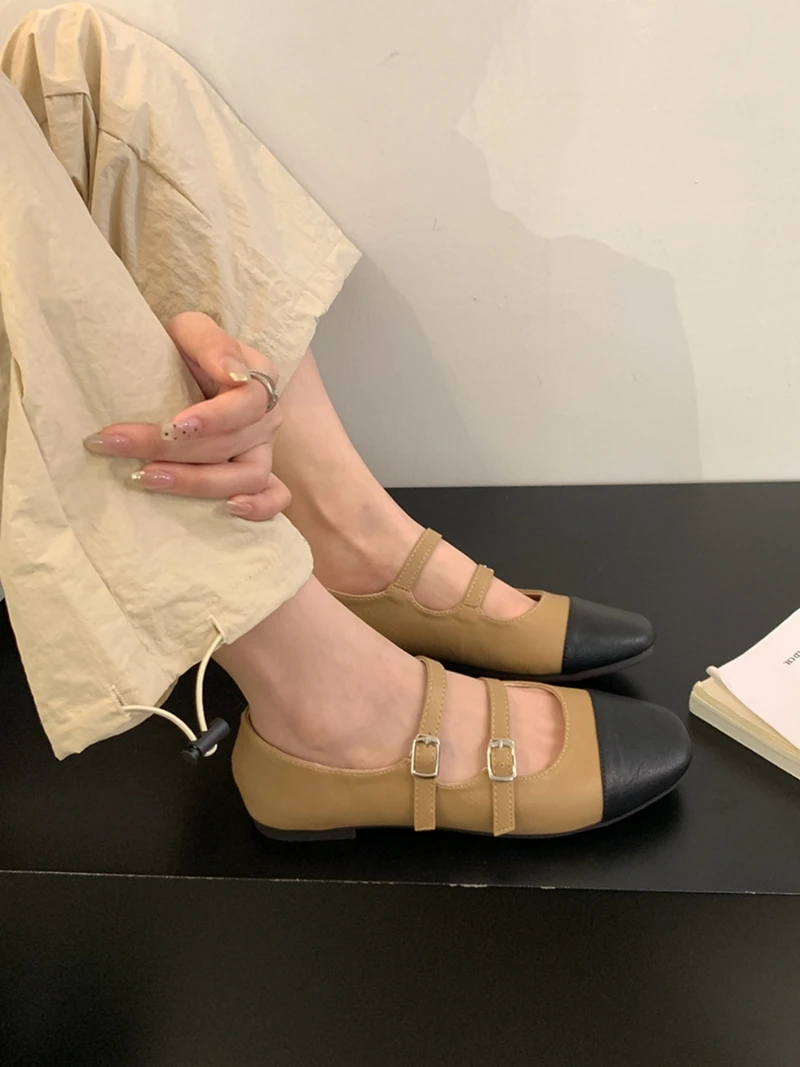 Женские туфли мэри джейн Лоскутные с двойным ремешком и пряжкой на плоской