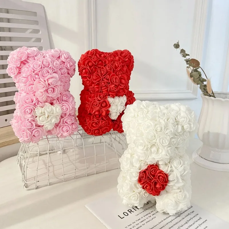 

Romantic Valentine's Day Creative Eternal Flower Rose Bear Christmas Gift Customized Hug Bear Wedding Flower Decoration Gift