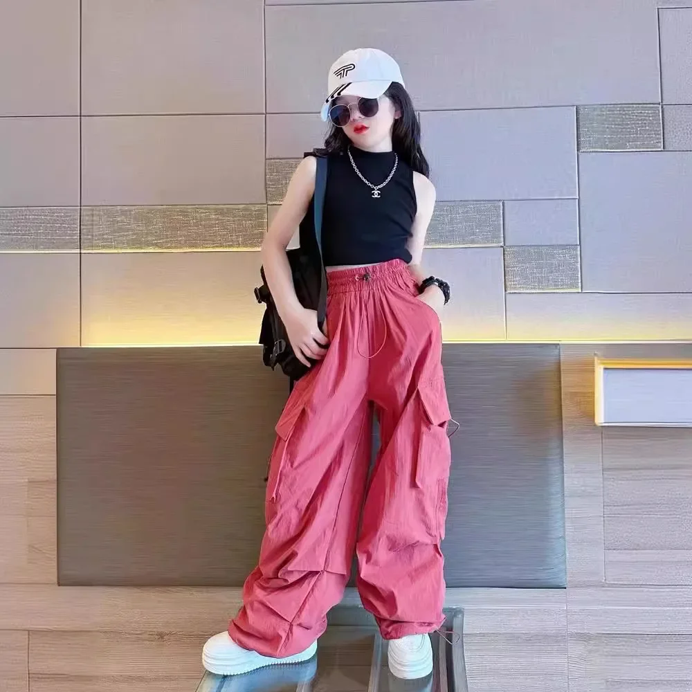 Летние брюки-карго для девочек повседневные брюки свободного кроя детские