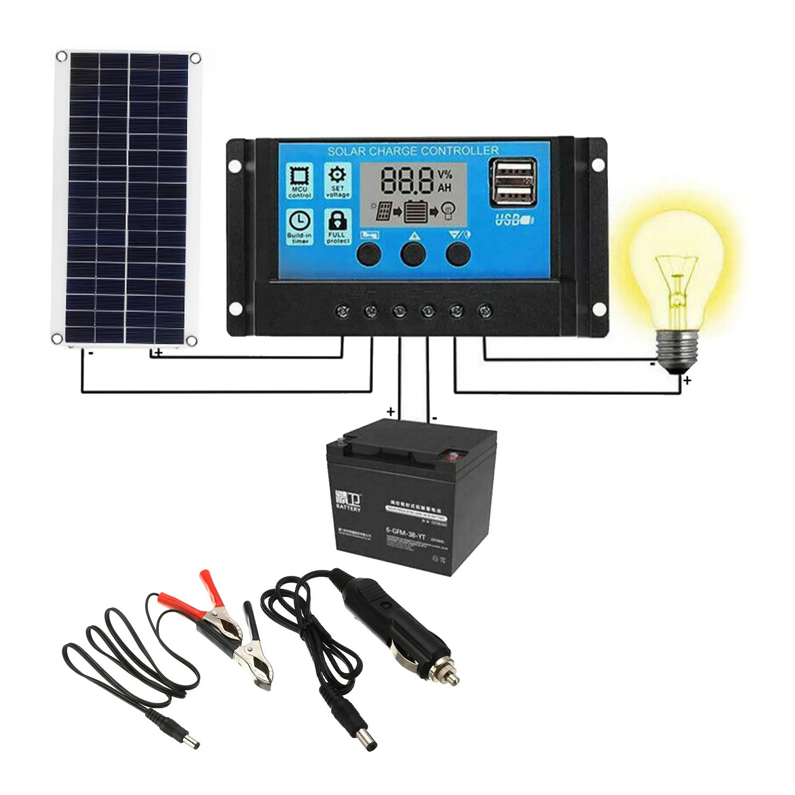 

12W Solar Charger 10A Controller Kit PanelPortable Solar Panel Outdoor Solar System For Cell Mobile Phone Chargers