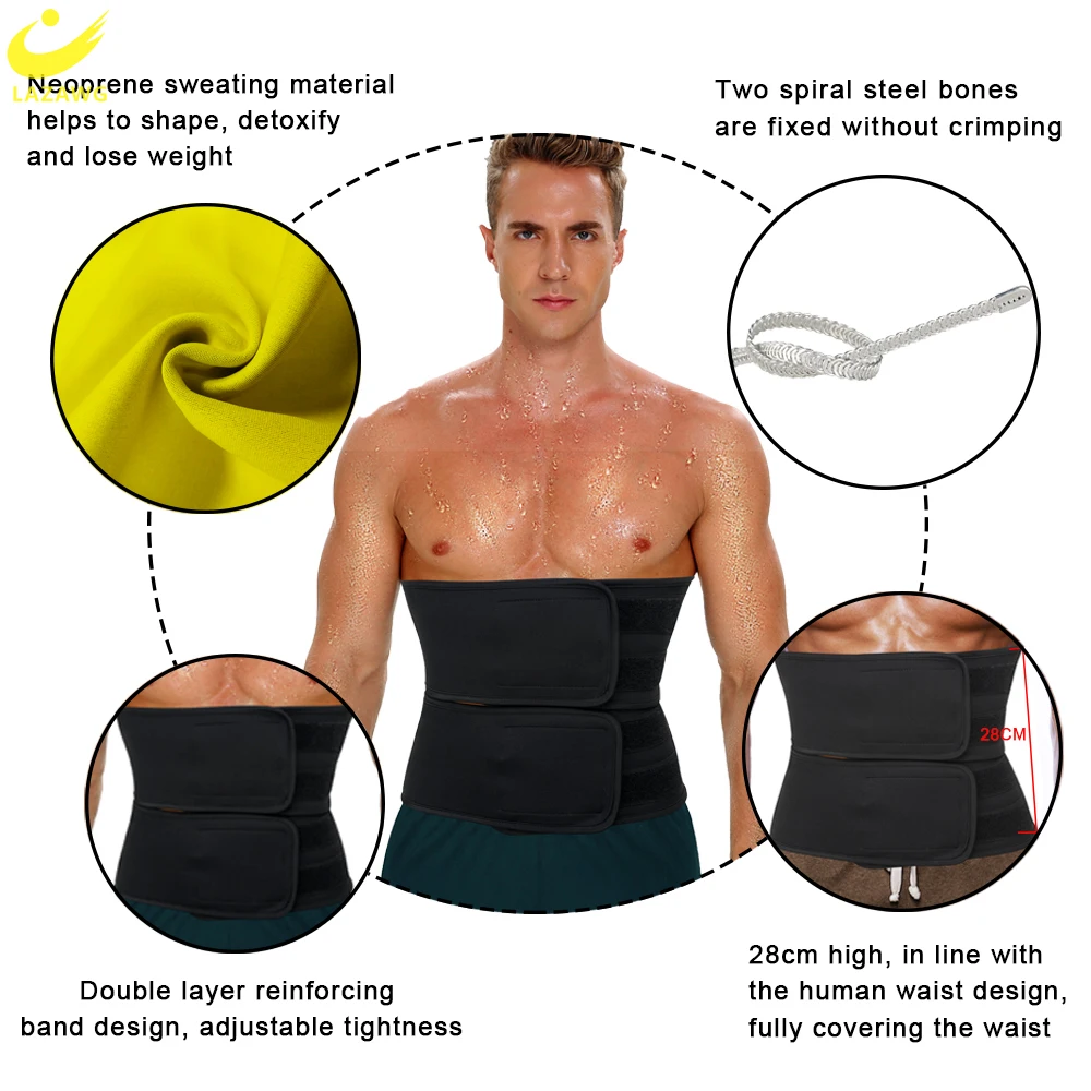LAZAWG Men Waist Trainer Tummy Belt Weight Loss Sweat Corset Belly Cincher Girdles Band Neoprene Body Shaper Fat Burner Slimming