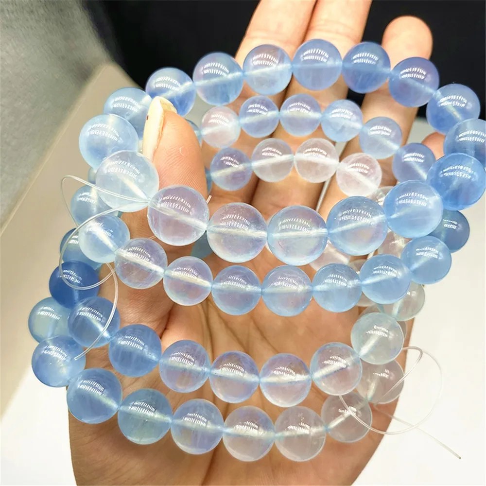 

Натуральные Синие аквамариновые круглые бусины браслет ювелирные изделия Богатые 9 мм синие белые аквамариновые бусины модные редкие для ж...