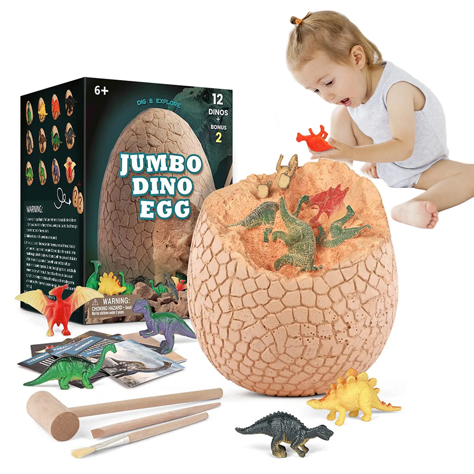 Dinosaur Digging Egg Kit Discover 12 Assorted Dinosaurs Novelty Digging Toy for Party Favor Easter Egg Science Game Big Egg