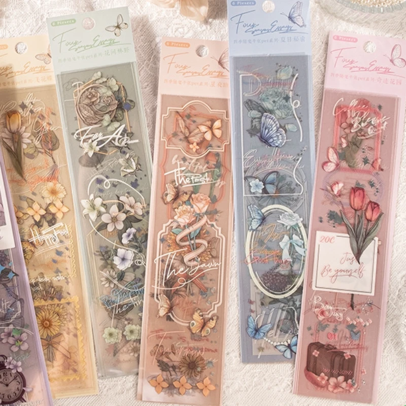 

6 Packs Total 36PCS/LOT Creative Silver Printed Fashion PVC Stickers Set 60*241*2mm DIY Journal Scrapbooking Decoration Gift
