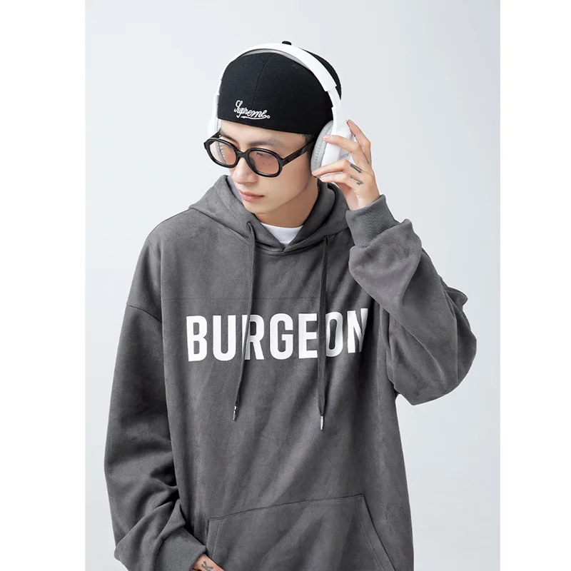 Men Clothing Fashion Suede American Hooded Sweater Autumn New Pattern Chaopai Printing Hoodie Loose Recreational Neutral Blouse