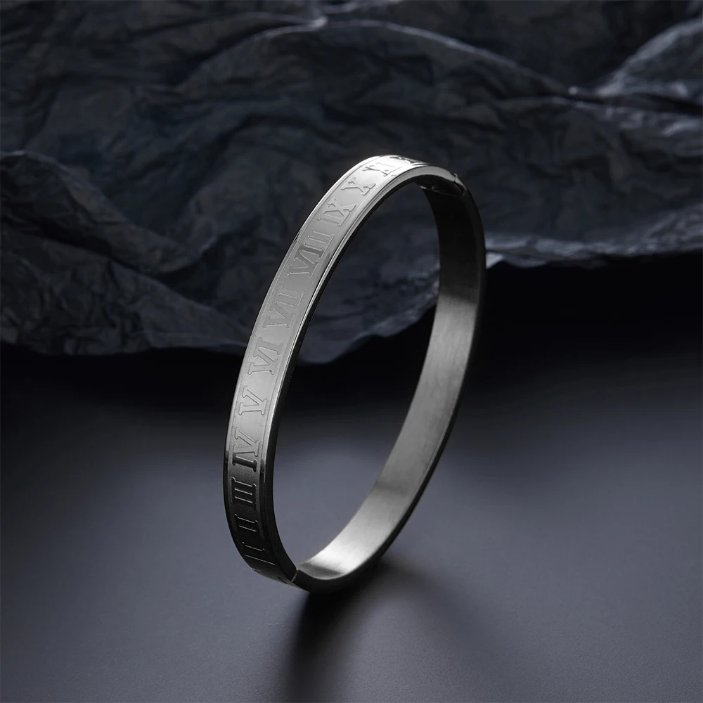 

Stainless Steel Bangle for Women Fashion Roman Numerals Relief Pattern Can Be Opened Bangle Mens Charm Jewelry Gifts Wholesale