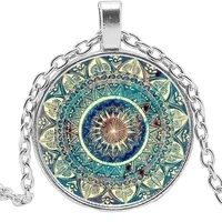 vintage om indian yoga mandala necklace glass dome necklace buddhist chakra glass bullion pendant jewelry neutral