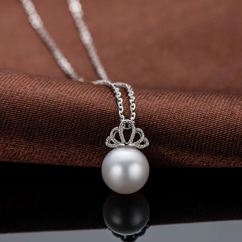 

Цепочка с подвеской Lnngy из стерлингового серебра с жемчугом 8-8,5 мм, подвеска с натуральным пресноводным жемчугом в виде короны, свадебное ожерелье для женщин