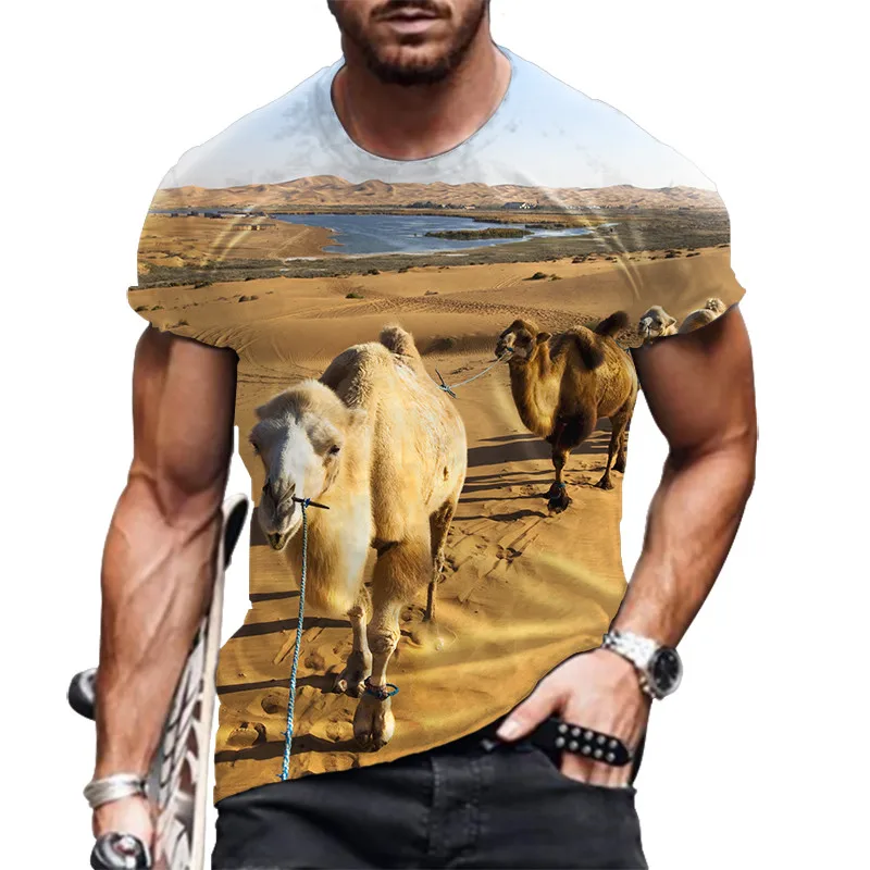 Футболка мужская с рисунком Desert Camel модная тенниска коротким рукавом стильная