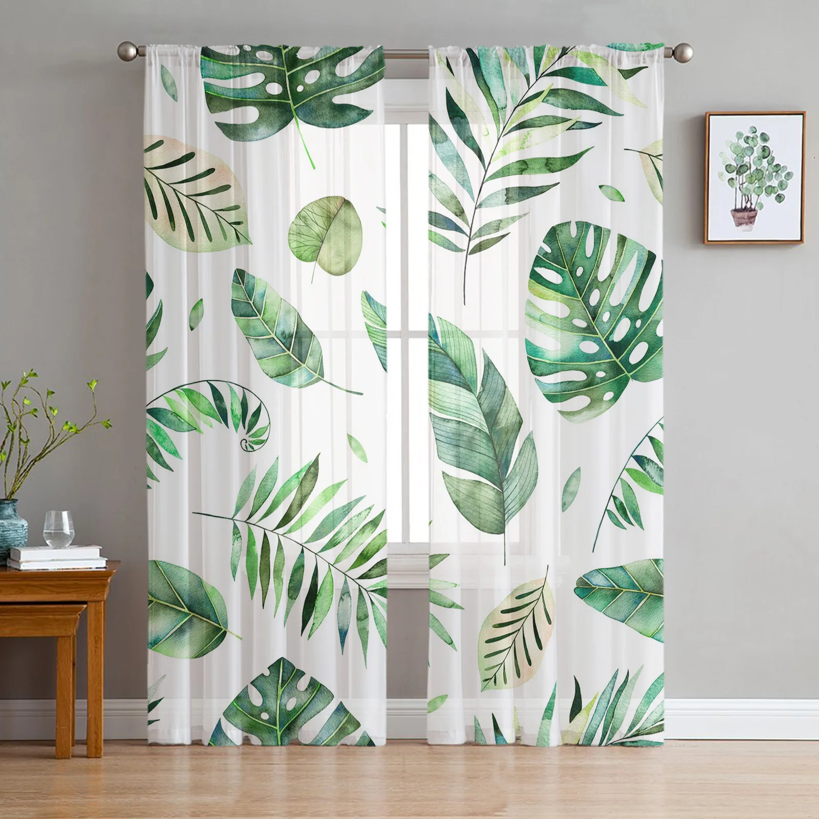 

Tropical Leaves Palm Tree Green Plant Tulle Curtains For Living Room Sheer Curtain Bedroom Voile Decorative Window Treatments