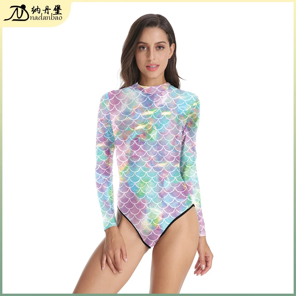 

Лидер продаж для дам, Летний новый оригинальный спортивный Цельный купальник с цифровым принтом русалки в европейском и американском стиле