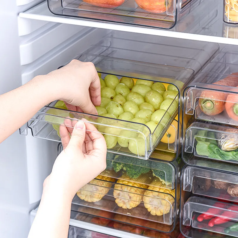 

Refrigerator Drawer Storage Box Double Layer Fruit Clear Kitchen Organizer Bins Vegatable Meat Freezer Fridge Stackable Cabinet