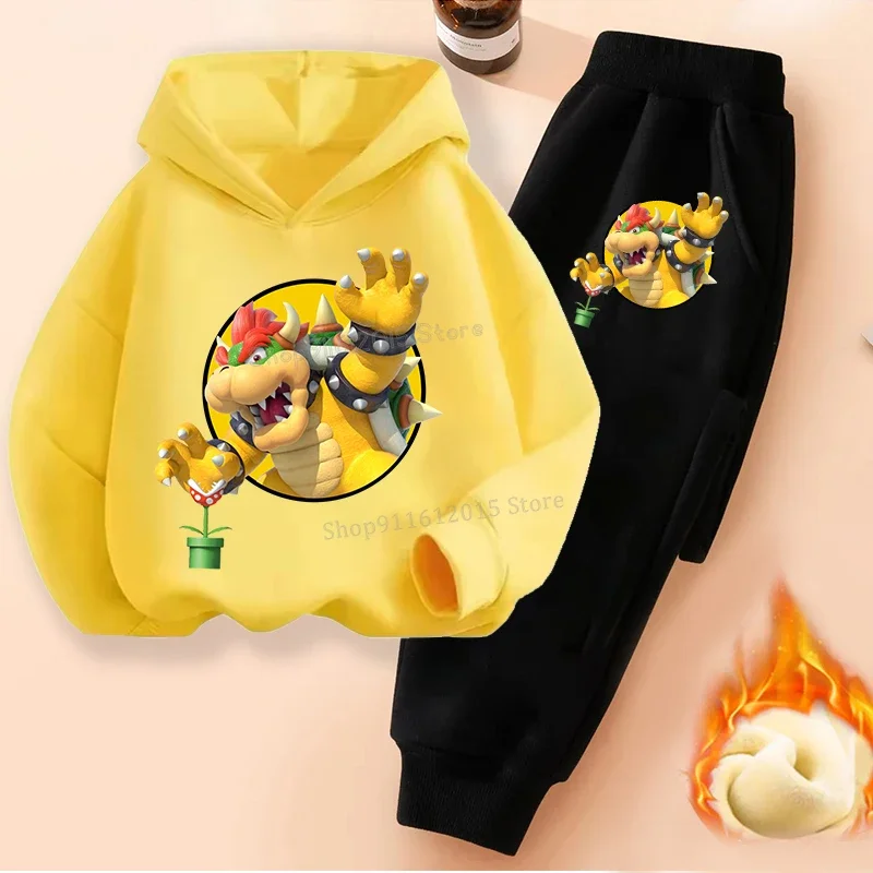 Super Marios Luigi Kids Tracksuit Set Peach Bowser Yoshi Hooded Sweatshirt Sweatpant 2pcs Sportwear Boy Girl Winter Hoodies