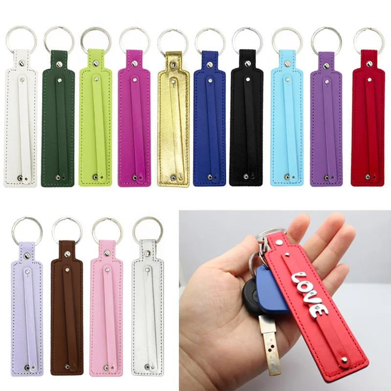 

50pcs/lot PU Leather Key ring keychains with 8mm slide bar fit for 8mm DIY slide letters jewelrys making