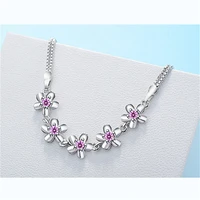 cute purple flower design women bracelets jewelry top quality silver 925 sterling bracelet for lady birthday anniversary gift