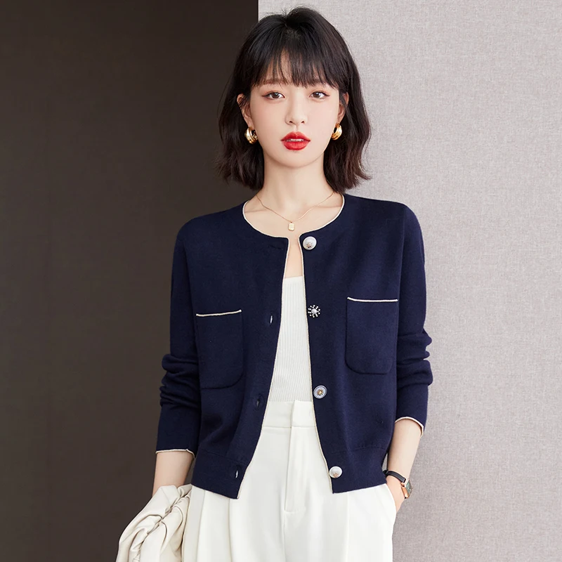 

Осенний Новый женский свитер, повседневный модный кардиган на пуговицах, однотонные Топы с длинным рукавом и круглым вырезом Movafag