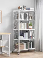 Installation-Free Portable Bookshelf Iron Floor Living Room with Wheels Folding Racks Bedroom Storage Simple Small Bookcase