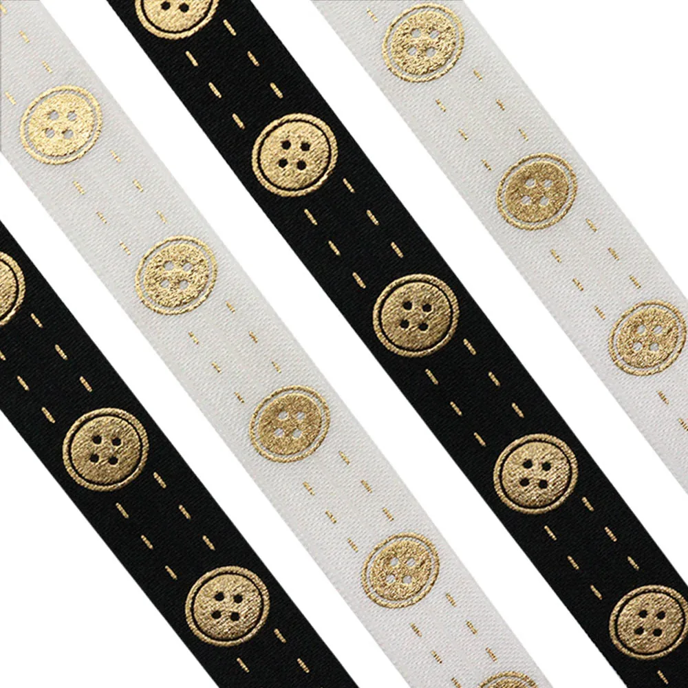 

5/8" 15MM Gold Foil Button Printed Fold Over Elastic FOE Ribbon For Hair Tie DIY Headwear Hair Accessory