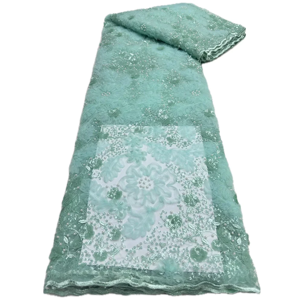 Африканская Кружевная Ткань С Бисером 5 Ярдов Французская Сетка Блестками