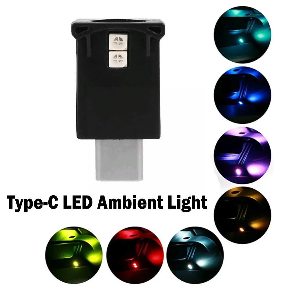

Type-C LED Ambient Light 8 Colors RGB Dynamic Gradient Atmosphere Brightness Interior Adjustable Interior Lamp Lamp Car A9Q0