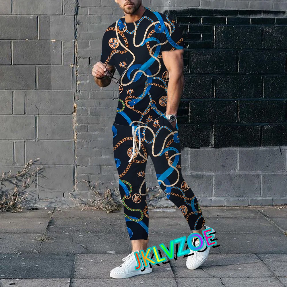 Men's Summer T Shirt Tracksuit Sets Fashion Trousers Suit Luxury Brand Male Short Sleeve Casual Pants Streetwear Outfits Jogger