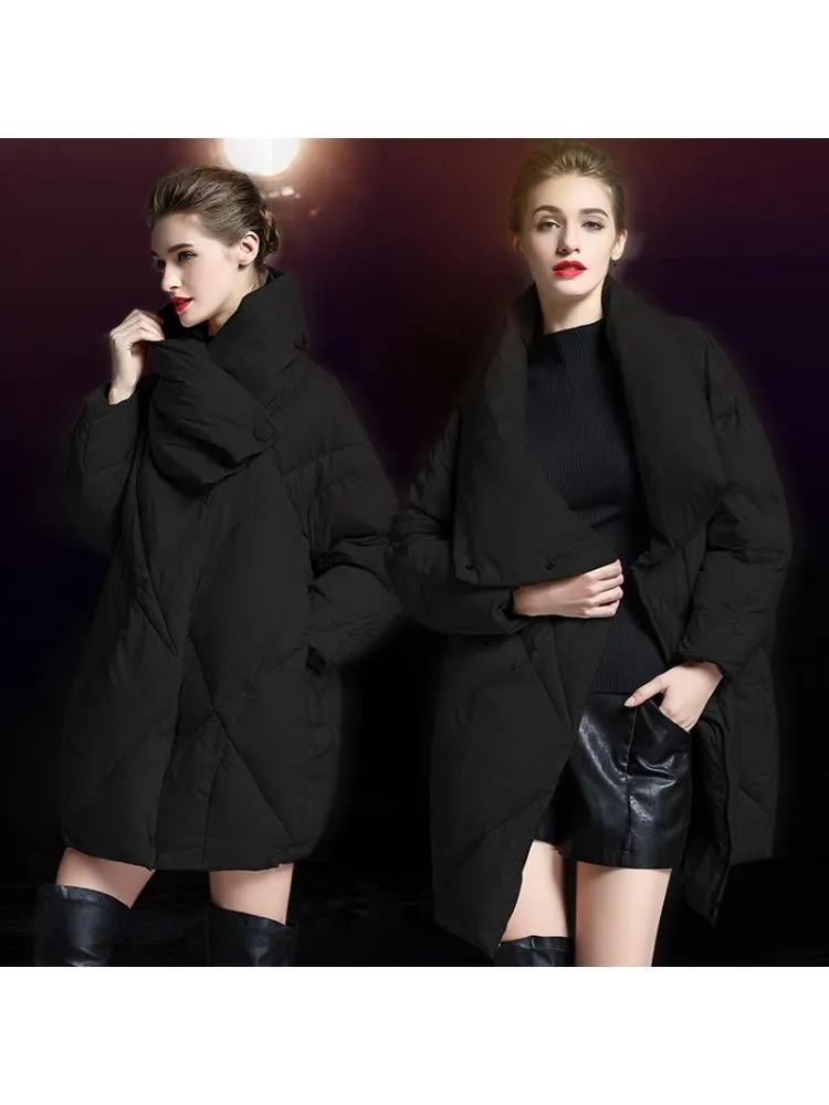 European Scarf Collar Loose Thicked Long White Duck Down Coats Women Short 2022 Winter Fashion Black Warmer Bread Cloth Jackets