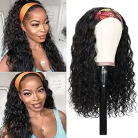 Berry Black Headband Wigs Virgin Brazilian Water Wave Human Hair Wigs Nature 180% Kinky Straight Human Hair Wigs for Black Women