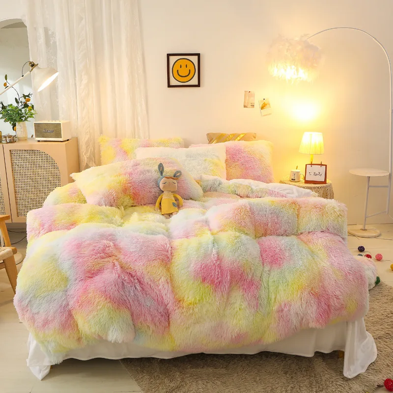 Luxury Winter Warm Bedding Set Soft Fluffy Mink Fleece Bed Sheet Pillowcase and Duvet Cover Set Home King Size Bedroom Set Queen images - 6