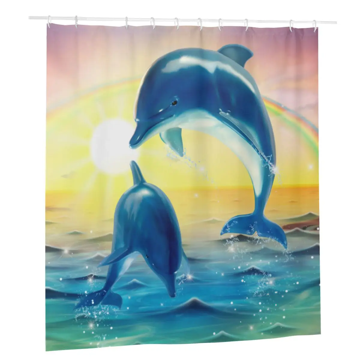 

Lovely Breaching Bottlenose Dolphin Shower Curtains Home Bath Curtains Sunshine Sky Marine Printed Polyester Waterproof Curtain