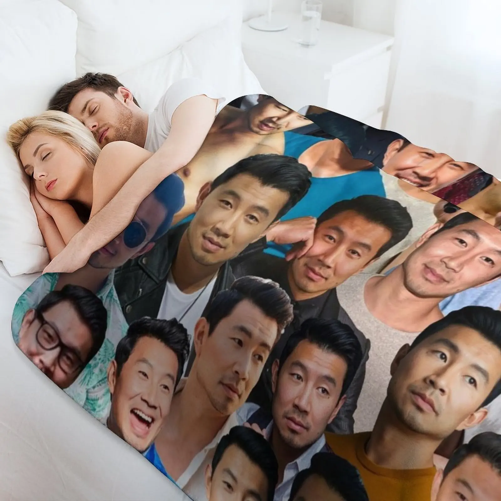 Фото Плед с фотоколлажем Simu Liu, ультрамягкое флисовое одеяло из фланели для всех сезонов №4