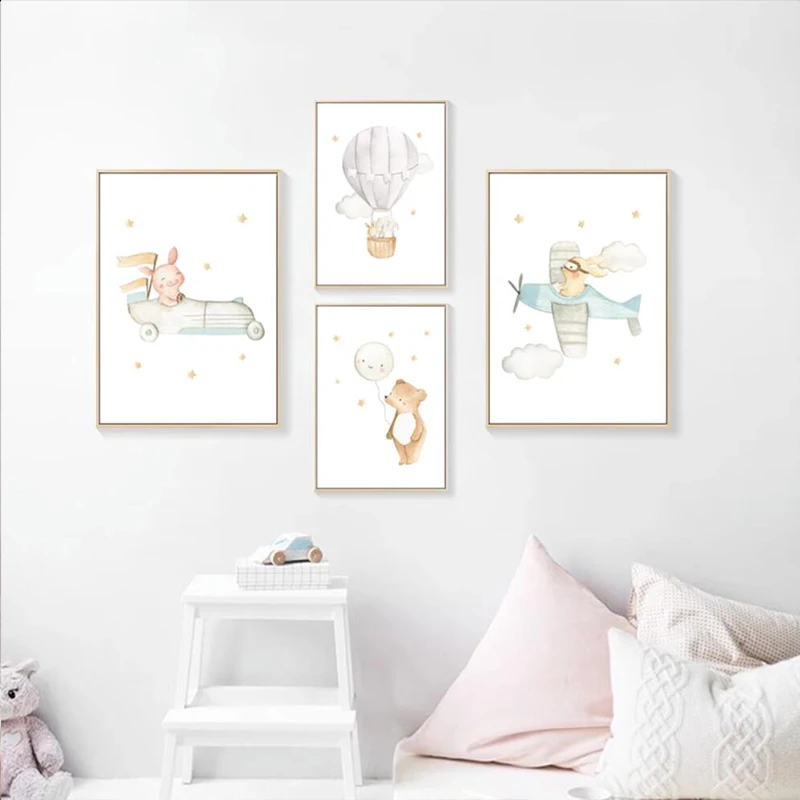 

Animal Poster, Children's Room, Boy's Bedroom, Creative Bear Canvas Painting, Printed Mural, Nordic Cartoon Decoration Painting,