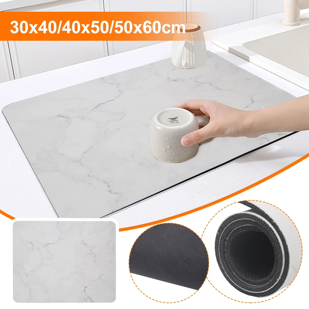 

Super Absorbent Dish Drying Mat Kitchen Countertop Diatomite Drying Mat Nonslip Rubber Back Draining Mat For Kitchen Bathroom