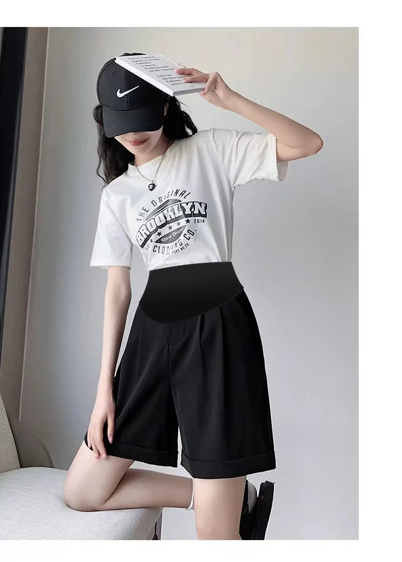 Короткие летние костюмы для беременных Брюки с карманами высокой талией Wman