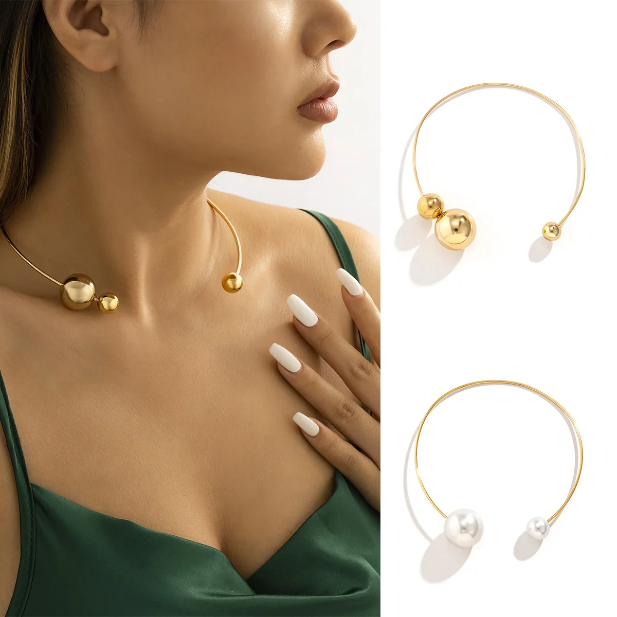 Колье-чокер женское, 3 вида, с имитацией жемчуга, золотистое бисер серебряного цвета