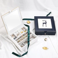 deer decorate jewelry storage box creative personality pu simple jewelry box with mirror double layer jewelry box wholesale