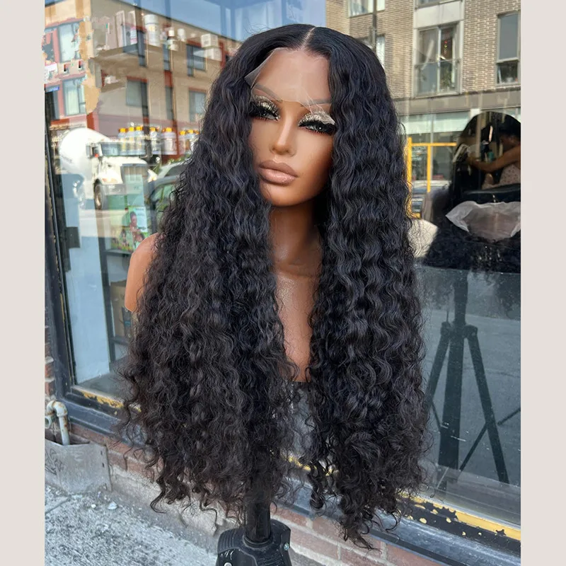 

Preplucked 26 Inches Long 180%Density Glueless Black Kinky Curly Lace Front Wig With BabyHair Heat Temperature Daily Cosplay