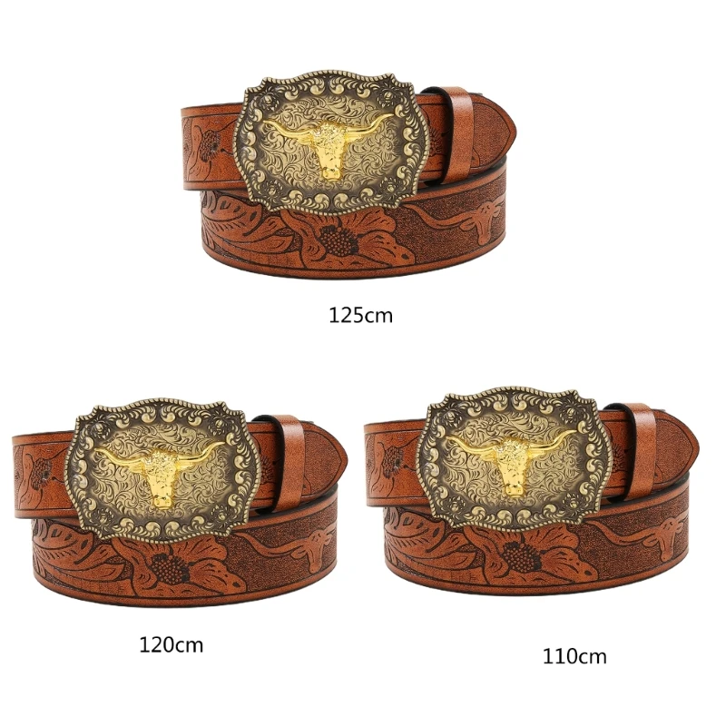 2023 New Longhorn Bull Belt Buckle Belt Cowboy Belts For Men Western With Big Buckle Jeans Belt Vintage Western Belt Leather