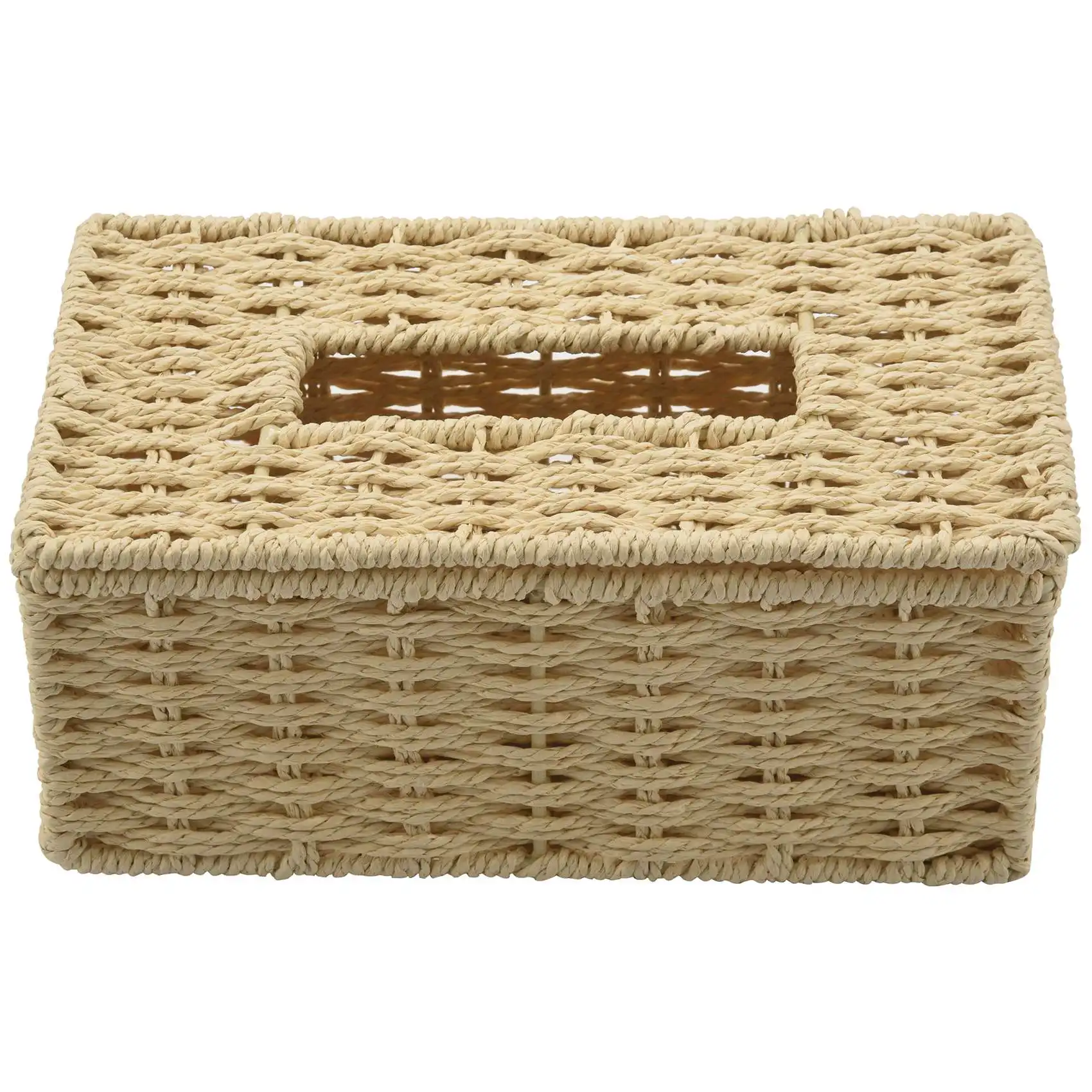 

Rattan Tissue Box, Vintage Napkin Holder, Case Clutter Storage Container Cover, Living Room Desk Decoration (Beige)