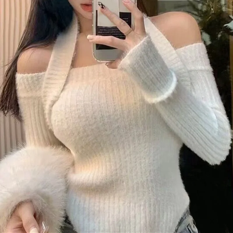 Женский трикотаж свитер с разрезом на шее джемпер длинными рукавами женский