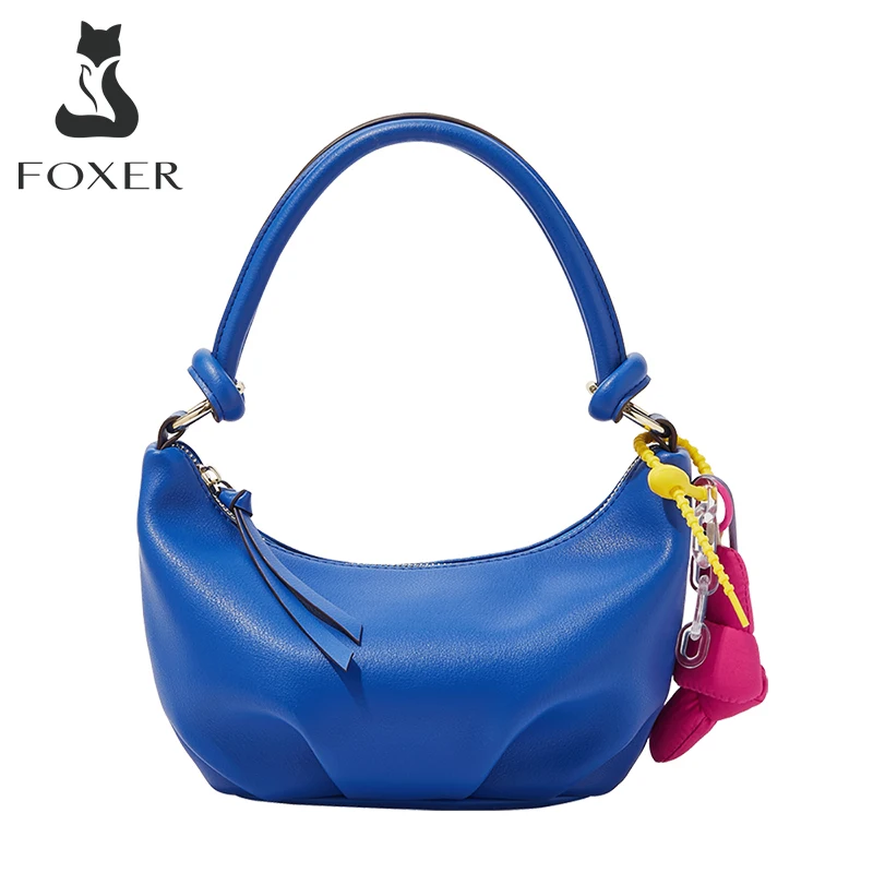 FOXER Brand Colorful Underarm Bag New Design Lady Premium Shoulder Bags Fashion Girl Mini Armpit Bag Women Split Leather Purse