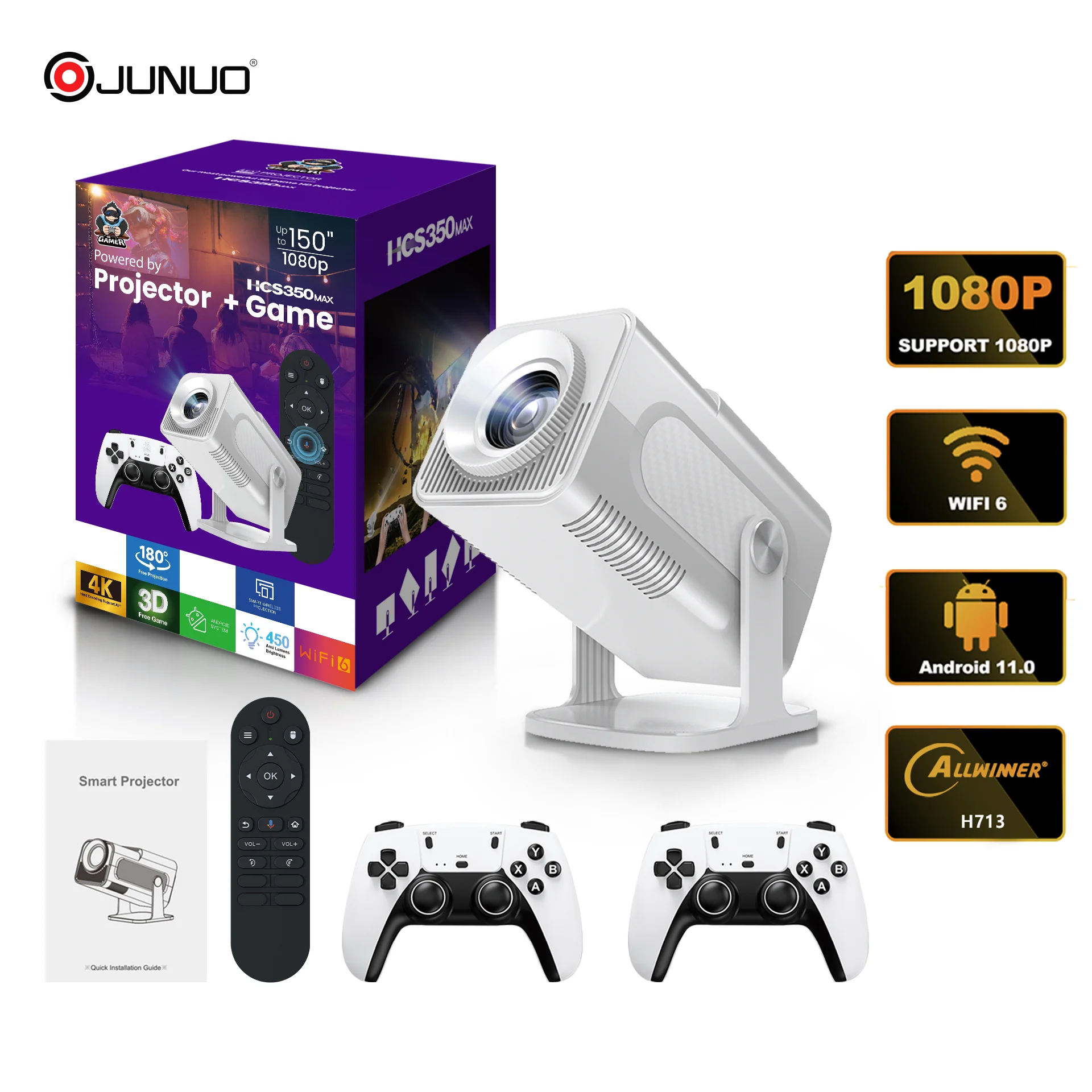 Фото Игровой проектор UBISHENG 4K Android Wi-Fi6 Allwinner H713 BT5.0 1080P Кино Открытый портативный проектор №2