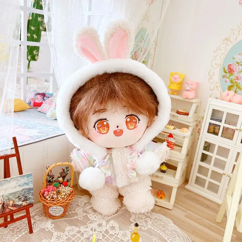 

3pc/set Soft Bunny Jacket Pants Shoes Doll Clothes for 20cm Kpop Plush Dolls Outfit Toys Baby Doll's Accessories Cos Suit