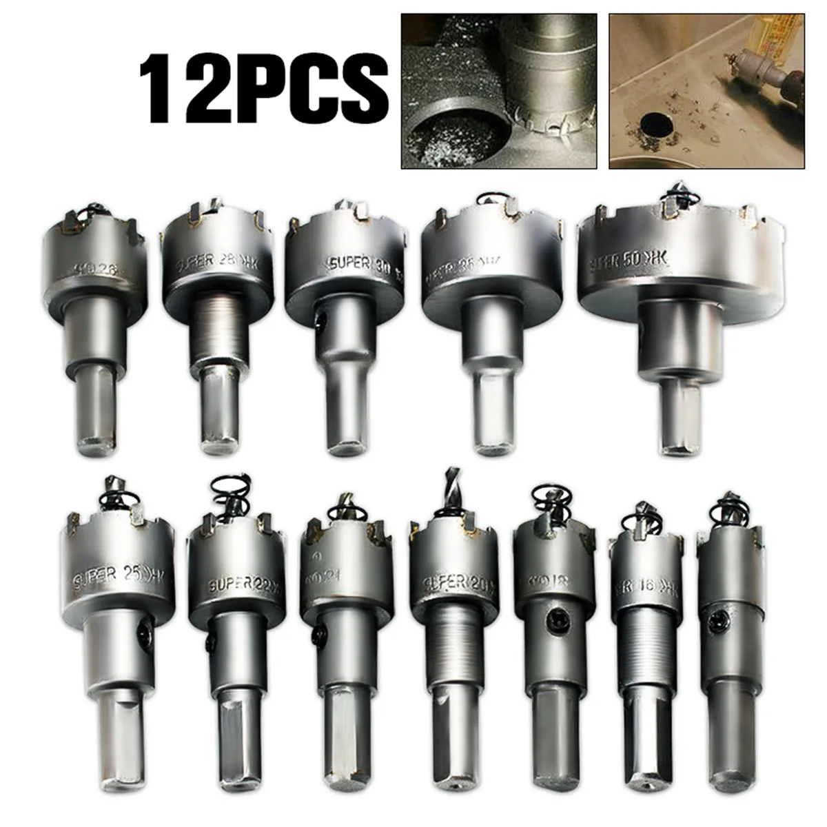12Pcs/Set 15mm-50mm Metal Hole Saw Tooth Kit Drill Bit Set Stainless Steel Alloy Wood Cutter Universal Metal Cutter Tool
