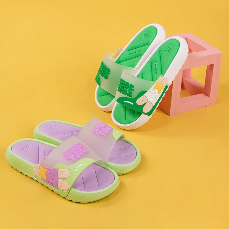 

Summer New Slippers for Men and Women Couples Home Transparent Letters Comfortable and Breathable PVC Non-slip Sandals
