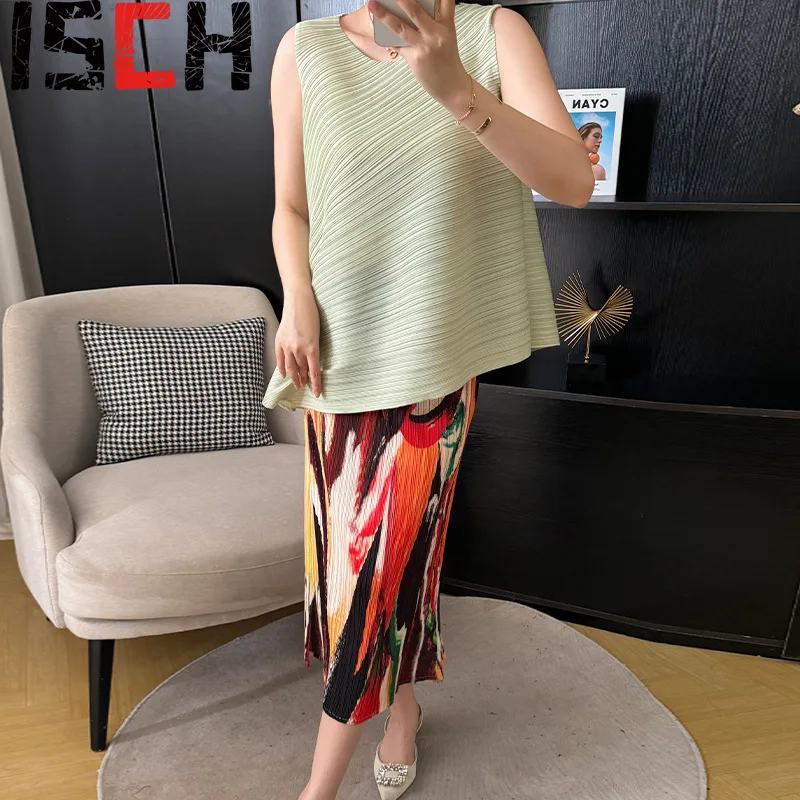 Модный женский комплект из 2 предметов со складками блузка без рукавов с