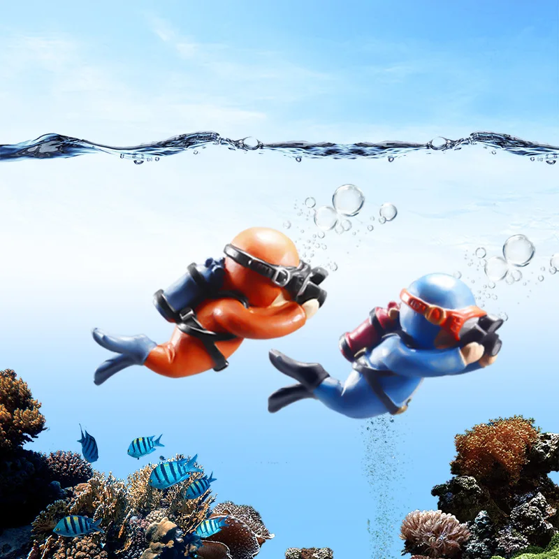 

Aquarium Decoration Resin Floating Diver Fish Tank Luminous Green Kawaii Simulated Floating Frogman For Fome Fish Tank Ornaments