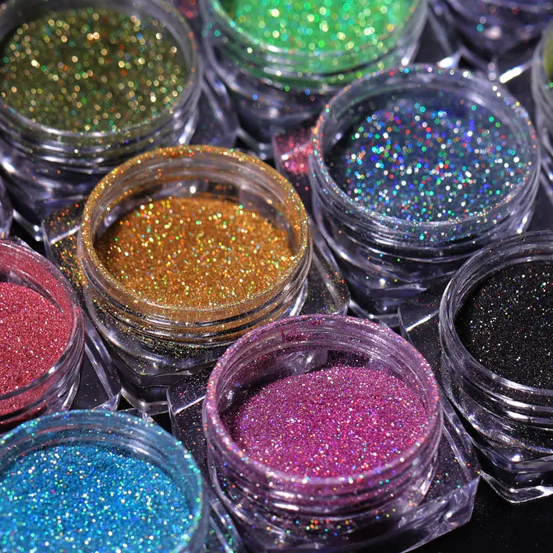 

1 Box Laser Nail Glitter Dip Powder Holographic Shining Mirror Nail Art Glitter Dust Neon Flakes Nail UV Gel Polish Chrome Dust