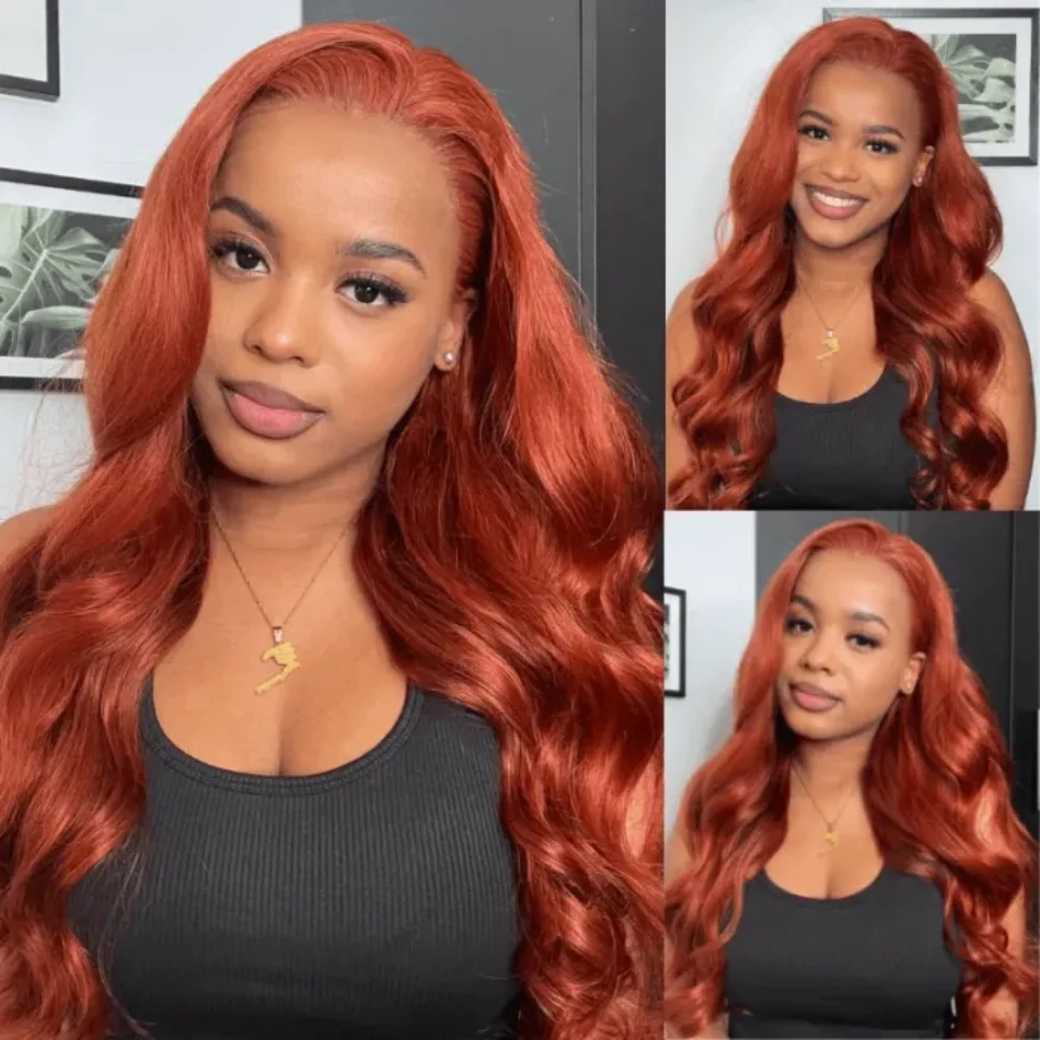 

UNice Hair Body Wave Pre plucked Glueless Human Hair Lace Frontal Wigs for Women Copper Brown Highlight 13x4 Lace Front Wig