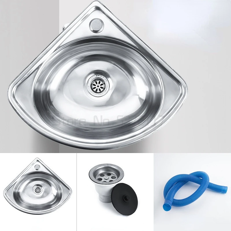 Stainless steel triangle wash basin thick small sink corner wall-mounted single tank bathroom corner sink mx4101030